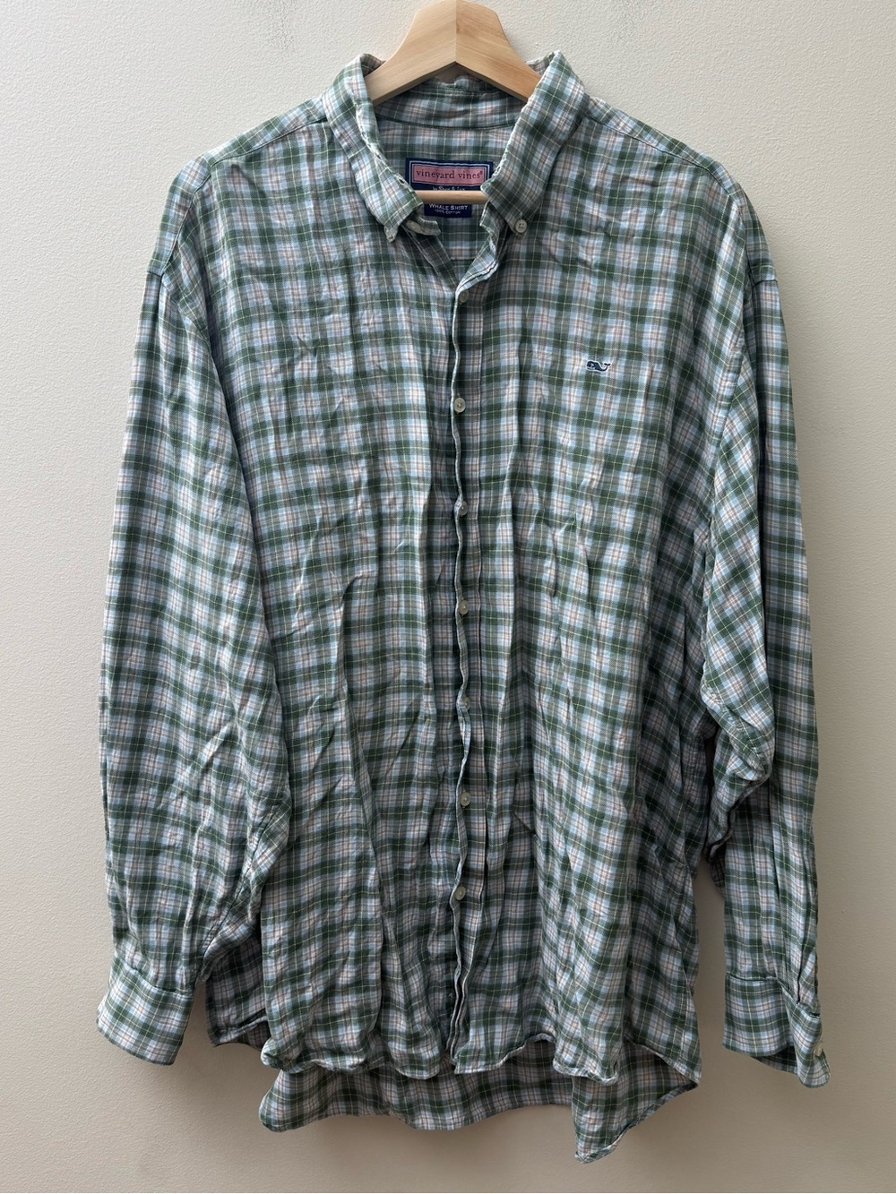 Vineyard Vines Green and White Plaid Button-Down Shirt